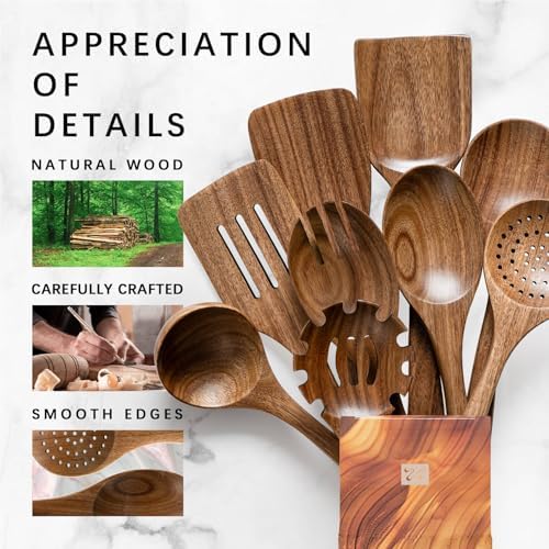 Wooden Spoons for Cooking, 9-Piece Acacia Wood Cooking Utensil Set