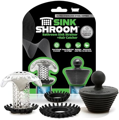 SinkShroom Ultra Revolutionary Bathroom Sink Drain Protector, Stainless Steel with Stopper