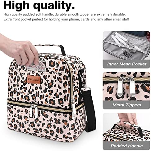 BALORAY Lunch Bag for Women Men Adult Lunch Box (Khaki Leopard Strap),L