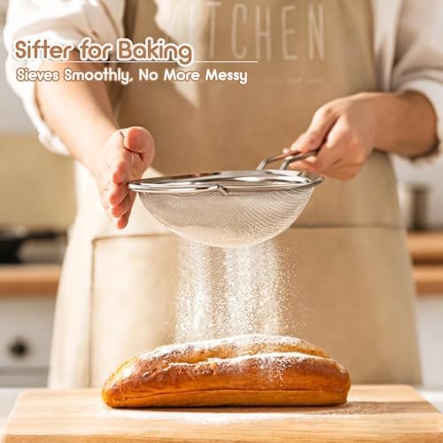 Fine Mesh Strainer Set of 3, Stainless Steel Sieve Sifters with handle, Medium Small Mini Size, Kitchen Strainers Colander Set for Sifting, Straining & Cooking(2.2"/3.9"/5.5")