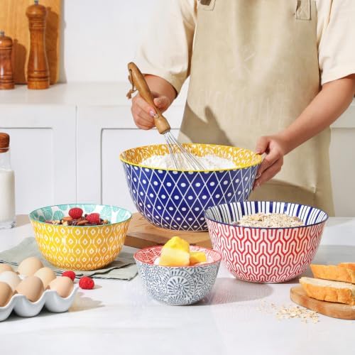 Selamica Ceramic Mixing Bowls Set of 4, 20/36/60/123 oz, Assorted Colors