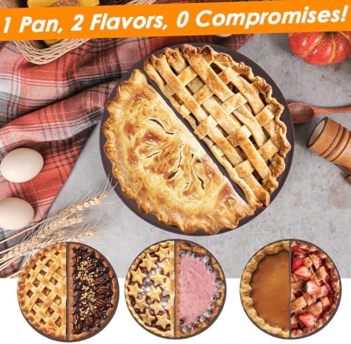 Webake 9 Inch Divided Pie Pan, Platinum Silicone Pie Mold, Round Pie Plate for Baking, Two Flavors in One Pan