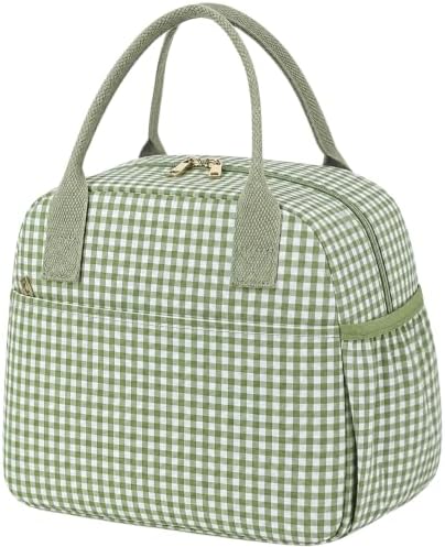 CAMTOP Lunch Box for Women Men Insulated Lunch Bag Lunch Tote Bag Leakproof Thermal Cooler Large Capacity for Travel Work School Picnic (Sage Green Check, Medium)