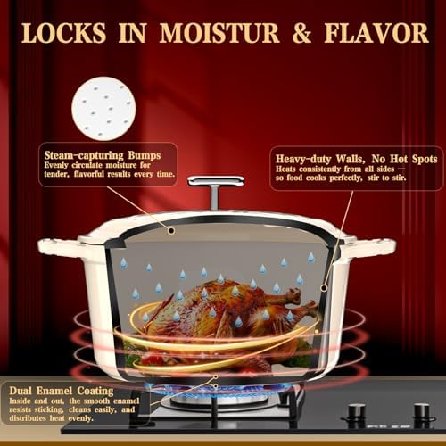 Enameled Cast Iron Dutch Oven - 5QT Dutch Oven Pot with Crab Lid & Oversized Knob & Ergonomic Handles - Heavy Duty Cookware for Braising, Stews, Roasting, Bread Baking - Cream White