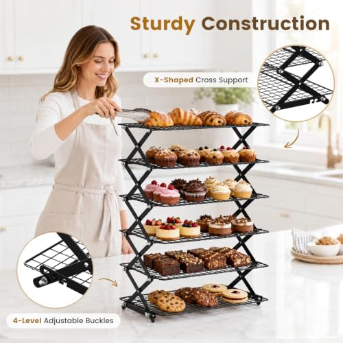 6 Tier Collapsible Cooling Rack for Baking Cookies Bread Barbecue