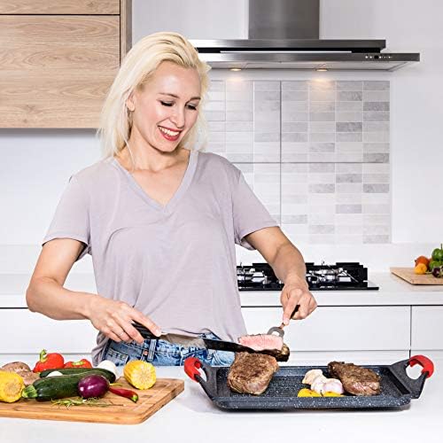 Moss & Stone Griddle Aluminum BBQ, Rectangle Grill Pan for Indoor Cooking