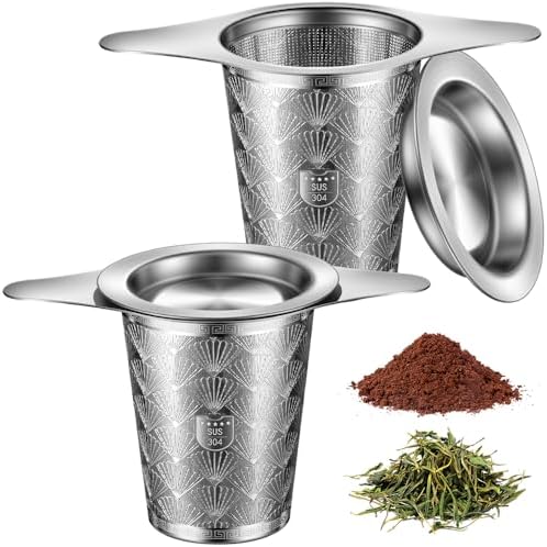 2Pack Extra Fine 18/8 Stainless Steel Tea Infuser BOMANSI BOMS Tea Strainer with Large Capacity & Perfect Size Double Handles for Hanging on Teapots, Mugs, Cups to Steep Loose Leaf Tea and Coffee