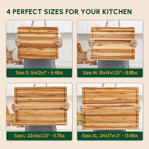 BEEFURNI Large Teak Wood Cutting Board with Juice Groove (24x18x1.5", XL)