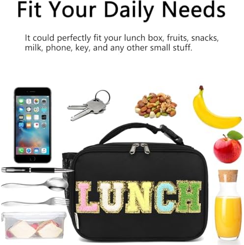 GYEUKHAM Insulated Lunch Box for School, Thermal Reusable Durable Freezable Lunch Bags for Kids Boys Girls Men Women - Small Soft Cooler Portable Lunch Tote Kit for Work Picnic Travel,Black Alphabet