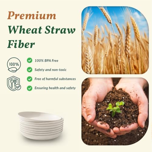 Homienly Wheat Straw Plates, 8 Inch Dessert Plates Set of 8, Unbreakable White Round Plate - Alternative to Plastic Plates, Lightweight Microwave and Dishwasher Safe Plate Set for Camping - White