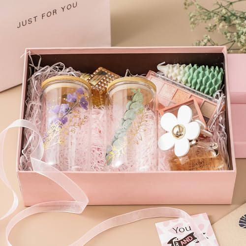 2 Pack Glass Cups with Bamboo Lids and Straws 16 oz, Gifts for Women, Drinking glasses set, Iced Coffee, Tea Cup, Cute Aesthetics Tumbler Cup, Mothers Day, Birthday Gifts for Her Mom