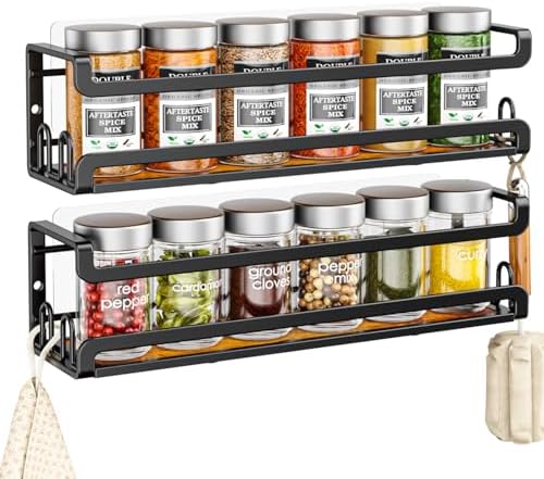 Doakhirmit Wall Mounted Spice Rack,Wooden Spice Holder Black,2 Pack