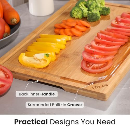 Hiware Extra Large 18" x 12" Bamboo Cutting Board for Kitchen, Heavy Duty Wood Cutting Board with Juice Groove, 100% Organic Bamboo, Pre Oiled