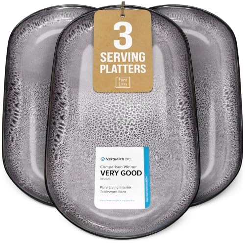 Large Serving Platters Set of 3, 15" Oval Stoneware Serving Plates for Food