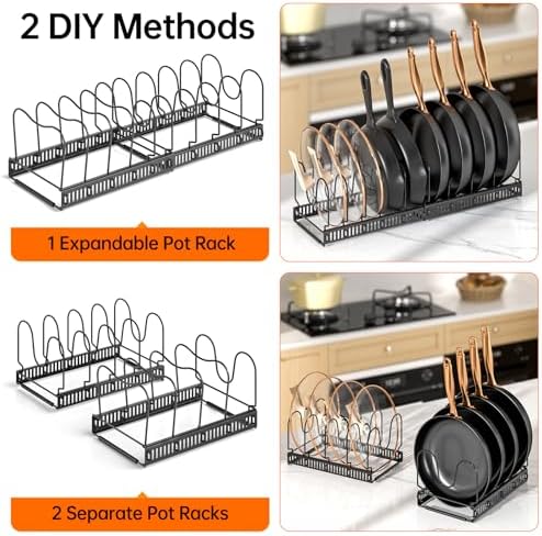 MUDEELA Expandable Pot Pan Lid Organizers inside Cabinet, 10 Divider 2-Pack