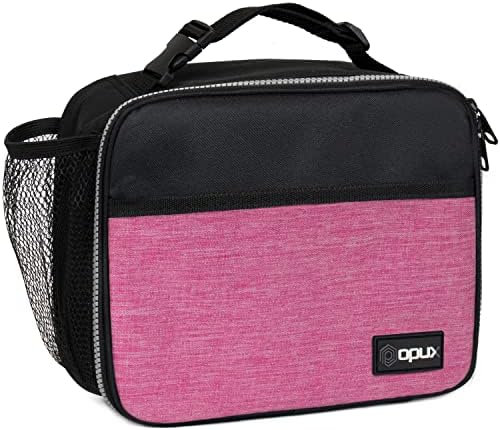 opux Insulated Lunch Bag for Kids, Reusable Lunch Box for School, Pink