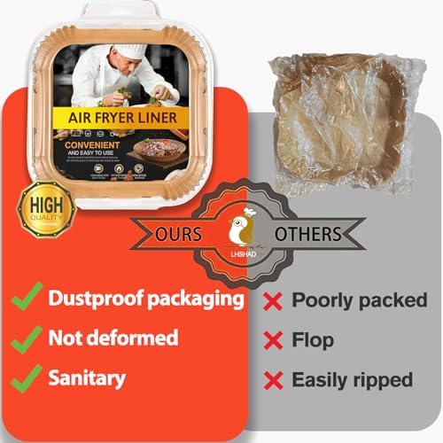 Air Fryer Liners Disposable 9 Inch, 9 inch Air Fryer Liners 125 Pcs Large Square Air Fryer Paper Liners for 5QT 6qt 8QT Air Fryer, Non-stick Parchment Paper for Frying, Baking (Pack of 2)