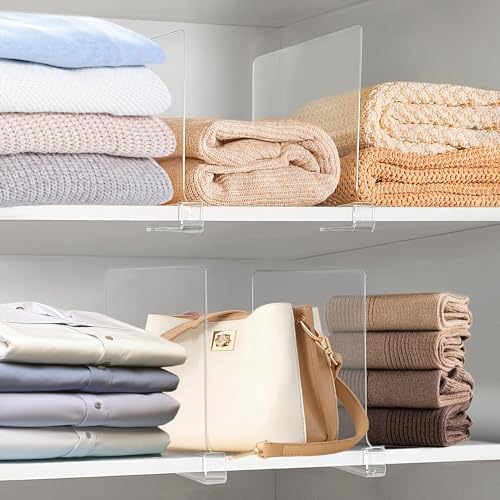 11 Inches [Extra Tall Version] Clear Shelf Dividers for Closet Organization and Storage, 6 Pack Purse Organizer for Closet Acrylic Adjustable Bookshelf for Organization, Perfect for Sweater, Clothes