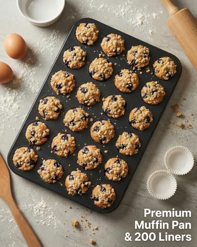 CARTMAN 24-Cup Mini Muffin Pan, Nonstick Carbon Steel Mini Cupcake Tin