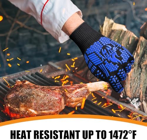 BBQ Gloves, 1472°F Heat Resistant with Silicone Grip Oven Mitts