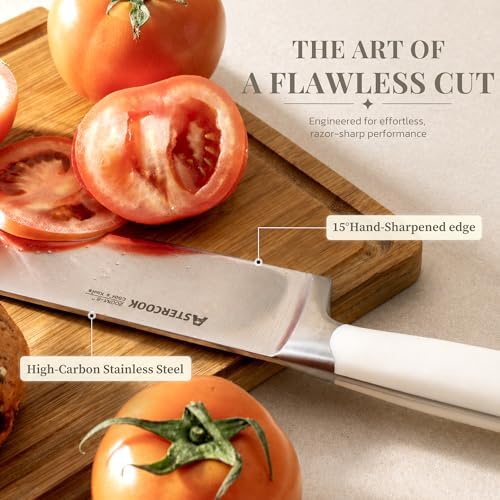 Astercook 6-Piece Kitchen Knife Set with Soda Can-Inspired Block, Full Tang High Carbon Stainless Steel Knives, Retro Cream Design & ABS Handles Knife Sets, Perfect Holiday Gifts for Kitchen