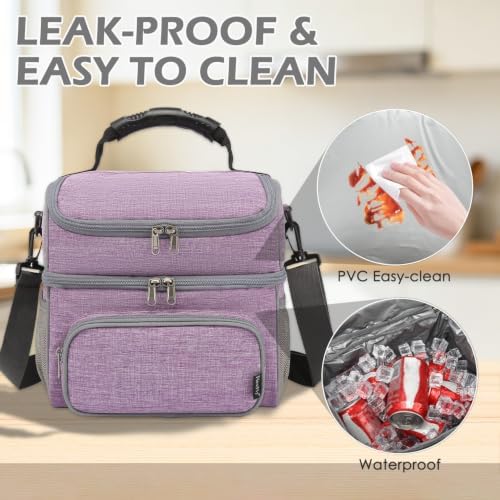 FlowFly Double Layer Cooler Insulated Lunch Bag Adult Lunch Box Large Tote Bag for Men, Women, With Adjustable Strap,Front Pocket and Dual Large Mesh Side Pockets