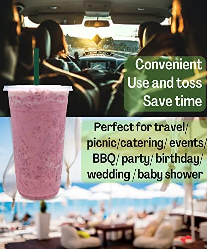Cappatua 32 oz Clear Plastic Cups with Lids and STRAWS, Disposable Drinking Cups for Cold Drinks, Iced Coffee, Milkshakes, Smoothies, 25 Sets