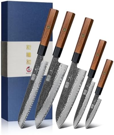 HOSHANHO 5 Pieces Knife Set, 10CR15MOV High Carbon Steel Chef Knife Set