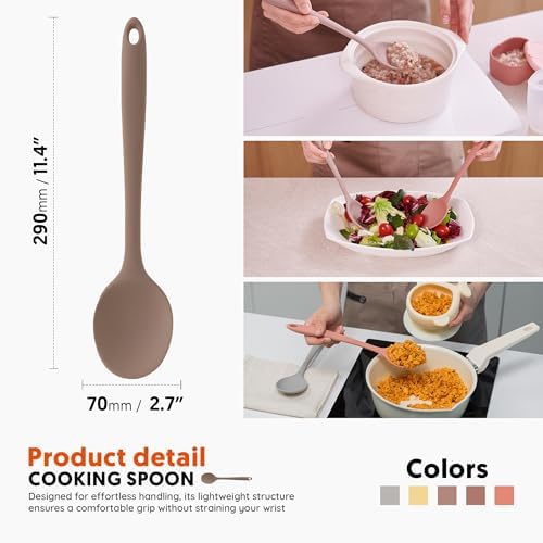 Multi Platinum Silicone Cooking Spoon for Baking, Scraping & Mixing, 100% Food Grade Colorful Silicone Kitchen & Serving Utensils, Heat Resistant, Non-Stick Cookware - 11.4 inch Taupe Brown