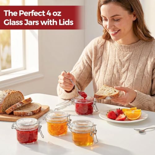 Small Glass Containers with Airtight Lids 4 oz 6 Pack Mini Jam Jars