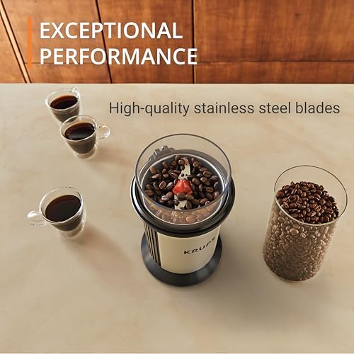 KRUPS Electric Blade Coffee Grinder 1.6 Oz, Adjustable Coarse to Fine for the Perfect Espresso, Grind Coffee Beans, Spices & Herbs, Removable Dishwasher Safe Bowl, Stainless Steel