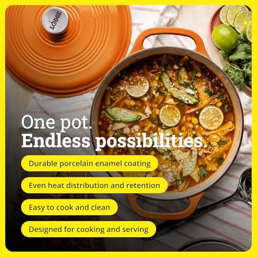 Lodge Essential Enamel Cast Iron Dutch Oven, 6 Quart, Pumpkin