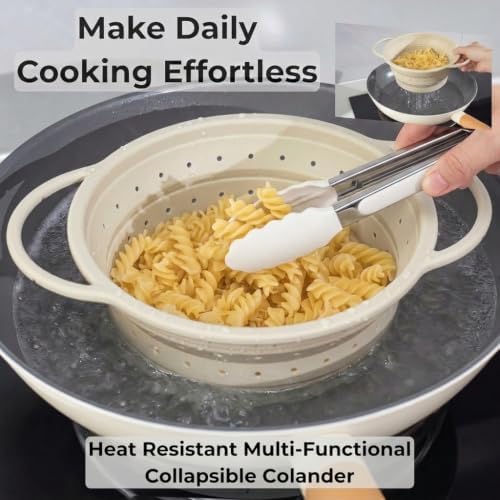 Collapsible Silicone Colander Set of 3, Tongs Included