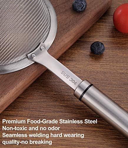 3.3inch 304 Stainless Steel Fine Mesh Strainer for Kitchen, Colander-Skimmer with Handle, Metal Sieves Sifters