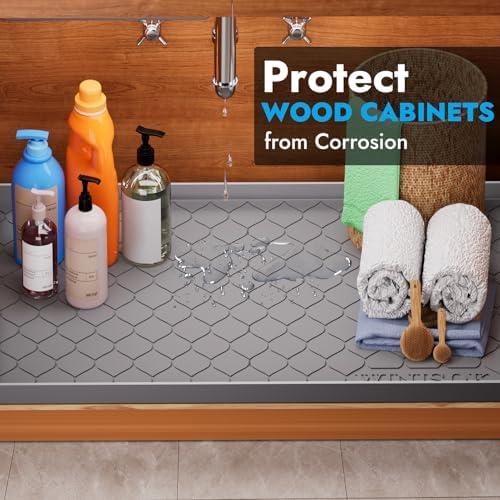 Winisok Waterproof Under Sink Mat 25" x 22", Silicone Mat, Light Gray