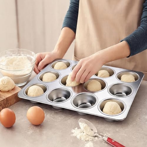 LIANYU 12 Cups Muffin Pan for Baking, 2 Pack Stainless Steel Cupcake Tin
