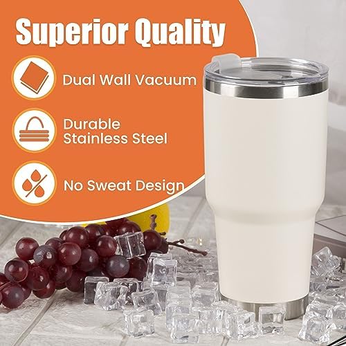 D·S 30oz Cream Tumbler Double Wall Vacuum Insulated Travel Coffee Mug