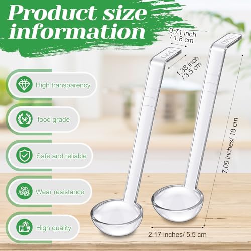 Tioncy 6 Pcs 1 Oz Small Ladle for Serving Sauce 7.09 Inches Plastic Mini Ladles Long Handle Spoon for Serving Sauce, Soup, Dressing, Punch Bowl, Toppings, Gravy, Cocktail, Fruit Juices(Clear)