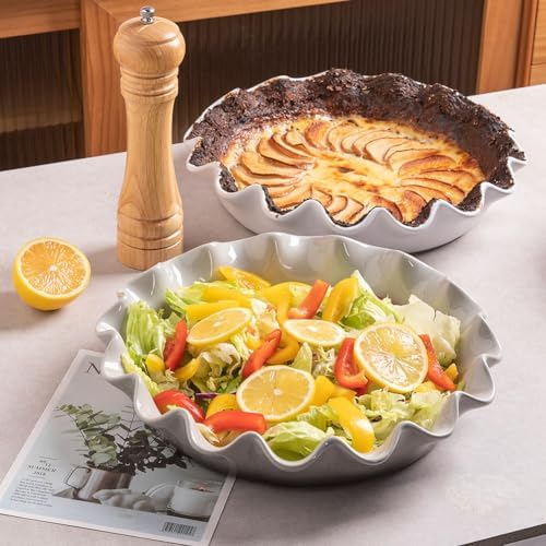Sweejar Ceramic 11.5 Inches Pie Pan for Baking, Deep and Fluted Porcelain Round Pie Dish, Non-Stick Pie Plate for Pumpkin Pie, Apple Pie, Pie Pots with Morden Farmhouse Design(Red)