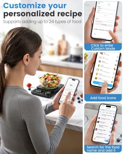 Smart Food Scale with Nutrition Calculator, INSMART Kitchen Scale with App for Calories, Fat, Carbs & Protein Tracking, 0.1g High Precision Calorie Scale for Meal Prep & Weight Loss, LED Display, 11lb