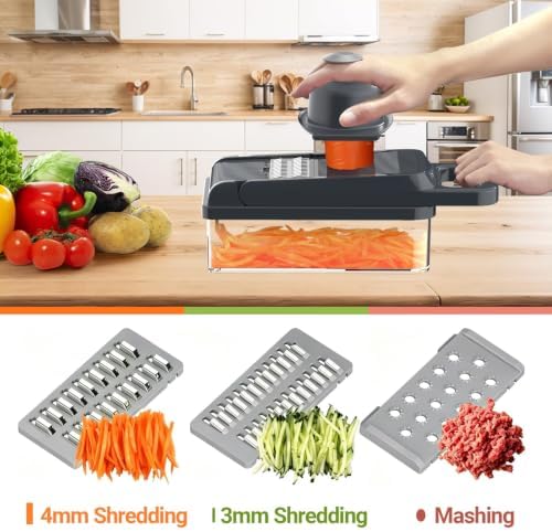 15-in-1 Vegetable Chopper 10 Blades, Veggie Cutter with Handle, Grey