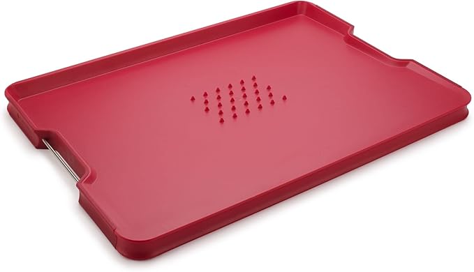 Joseph Joseph Cut&Carve Plus - Non-Slip, Multi-Function, Double-Sided Cutting Board for Food Preparation and Carving- Dishwasher Safe, Extra Large, Red