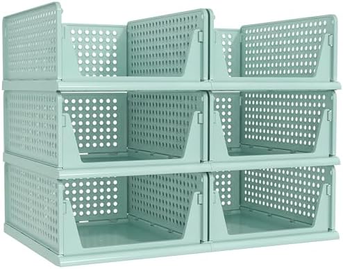 Pinkpum Green Boy Closet Organizers and Storage Stackable Plastic Drawer Basket for Clothing Stackable Storage Bins Shelf Storage Container for Rv Closet Wardrobe Bedroom Bathroom Playroom Man 6 Pack