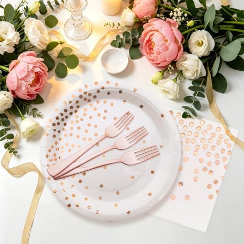 Serves 35 Guests White and Rose Gold Paper Plates Napkins Party Supplies