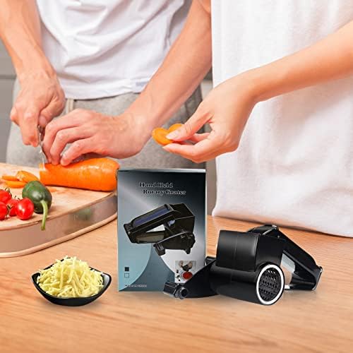 Cheese Grater with Handle, Rotary Cheese Grater,Vegetable, Chocolate, Hard Cheese & Nut Grater, Black
