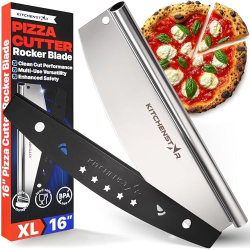 16-Inch Pizza Cutter Rocker Blade, 304 Stainless Steel Slicer Knife, Silver