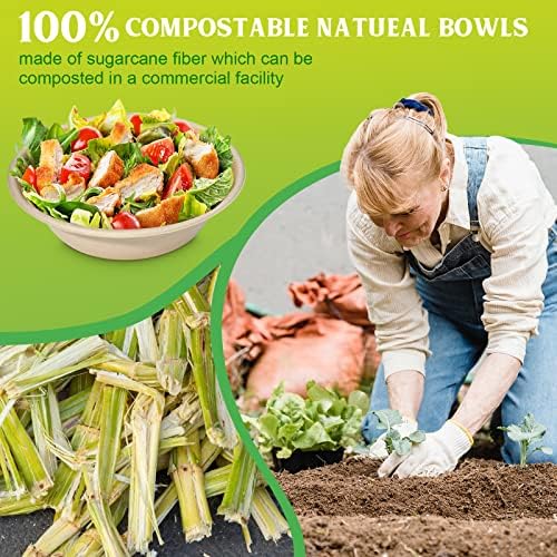greensight 32oz Large Disposable Paper Bowls 50 Pack Heavy Duty Compostable