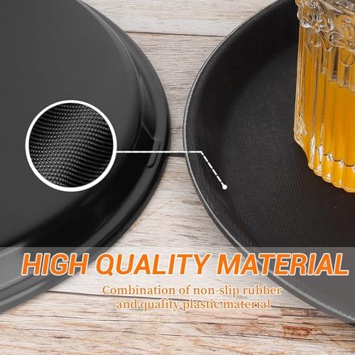 Mwellewm 3 Pcs Round Serving Tray, 11 Inch Non Slip Surface Round Tray Black Server Tray Plastic Food Meals Server with Raised Edges for Home, Kitchen, Restaurant, Cafeteria, Bar, Hotel