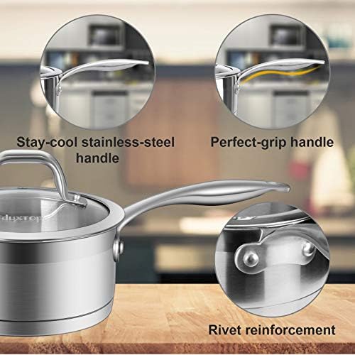 Duxtop Stainless Steel Sauce Pan with Lid, 2.5 Quart Induction Cooking Pot