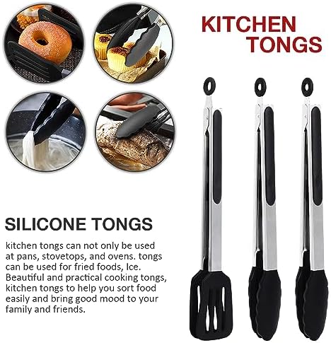 12 Inch Kitchen Tongs Set of 3, Silicone Tongs with Silicone Tips